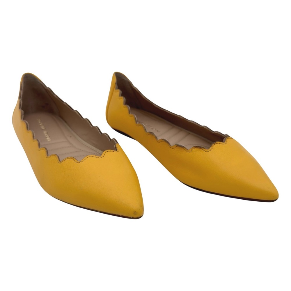 Adrienne Vittadini Fine AV Yellow Leather Scalloped Pointed Toe Flats Women 6M